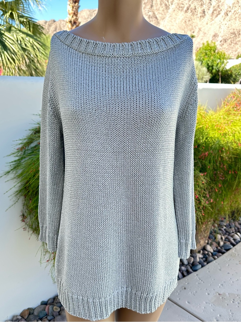 Ralph Lauren Black Label Light Gray Silver Knit Sweater Size XL